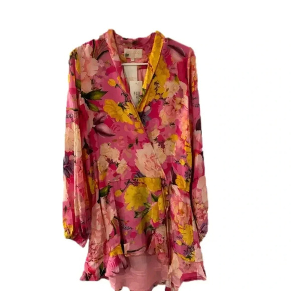 ROCOCO SAND Leona - 1044 Color Pink Women’s Size S Wrap Mini Dress NWT - Picture 3 of 13